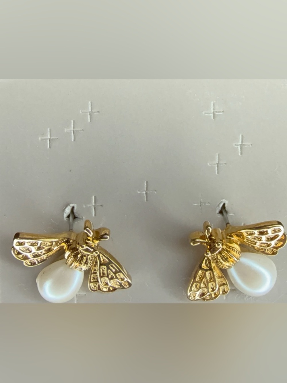 Gold Bee Pearl Stud Earrings (1988)